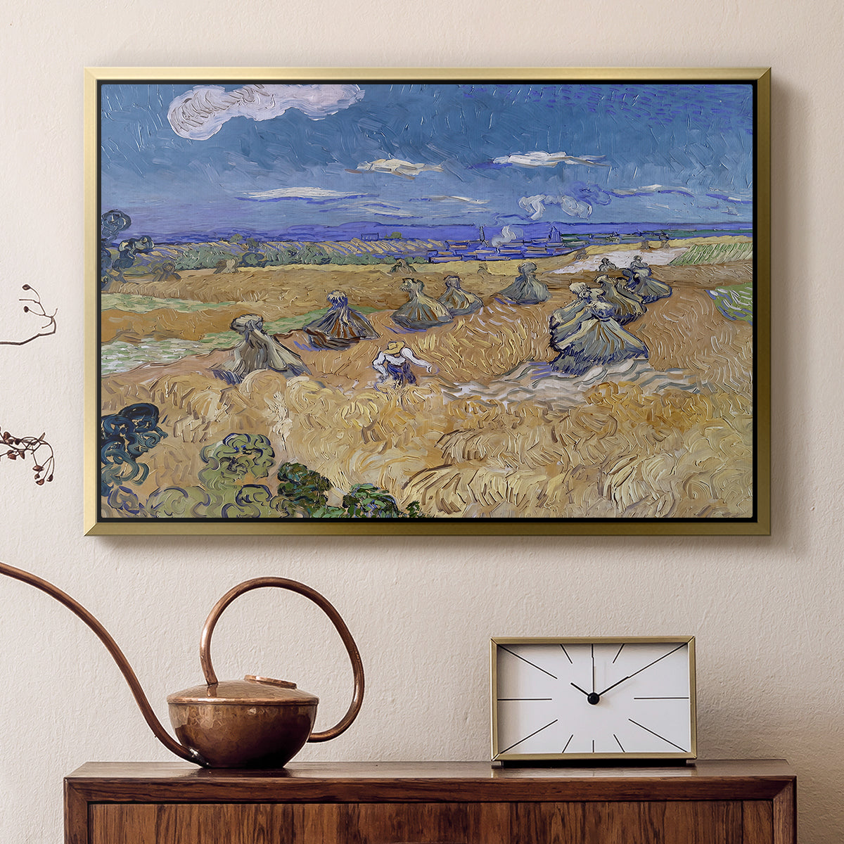 Wheat Field with Reaper, Auvers, 1888 - Floater Framed Canvas Print