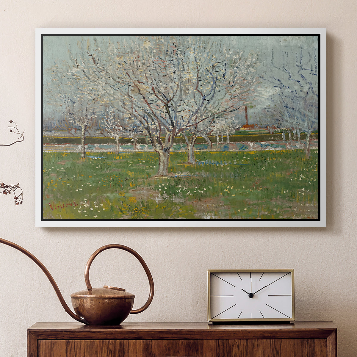 Orchard in Blossom (Plum Trees), 1888 - Floater Framed Canvas Print