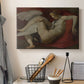 Canvas art print detailing a traditional myth scene, displayed in a softly lit workspace setting