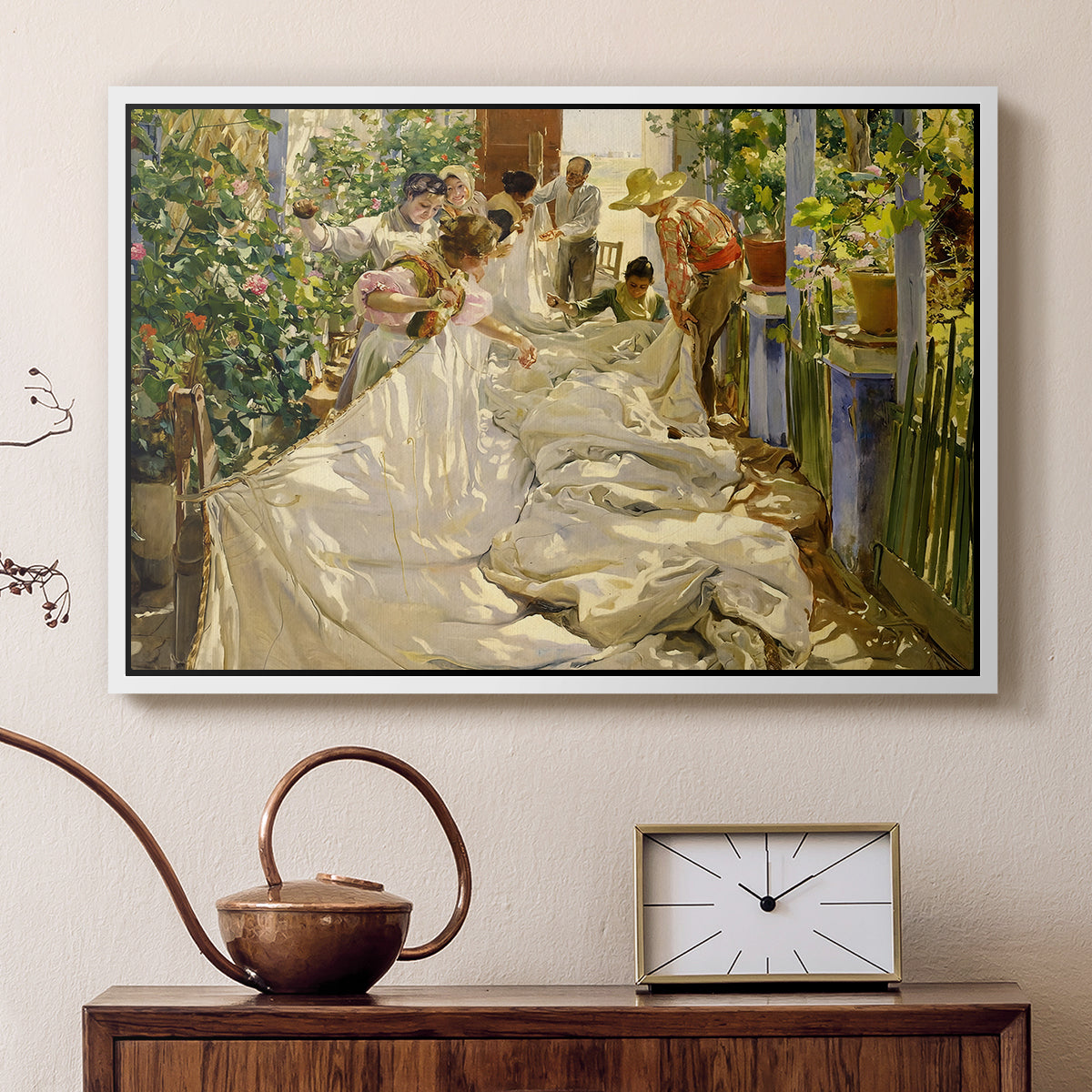 Sewing the Sail, 1896 - Floater Framed Canvas Print