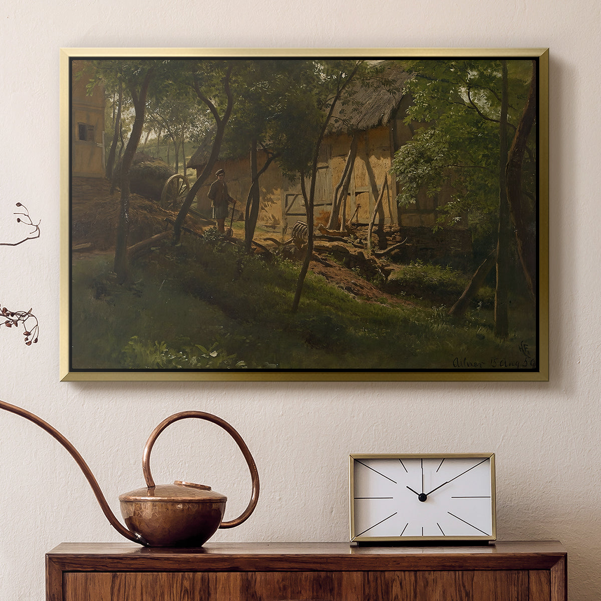 German Farm, 1859 - Floater Framed Canvas Print