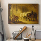 Canvas art print detailing an animal grouping in calm outdoor environment, displayed in a softly lit workspace setting