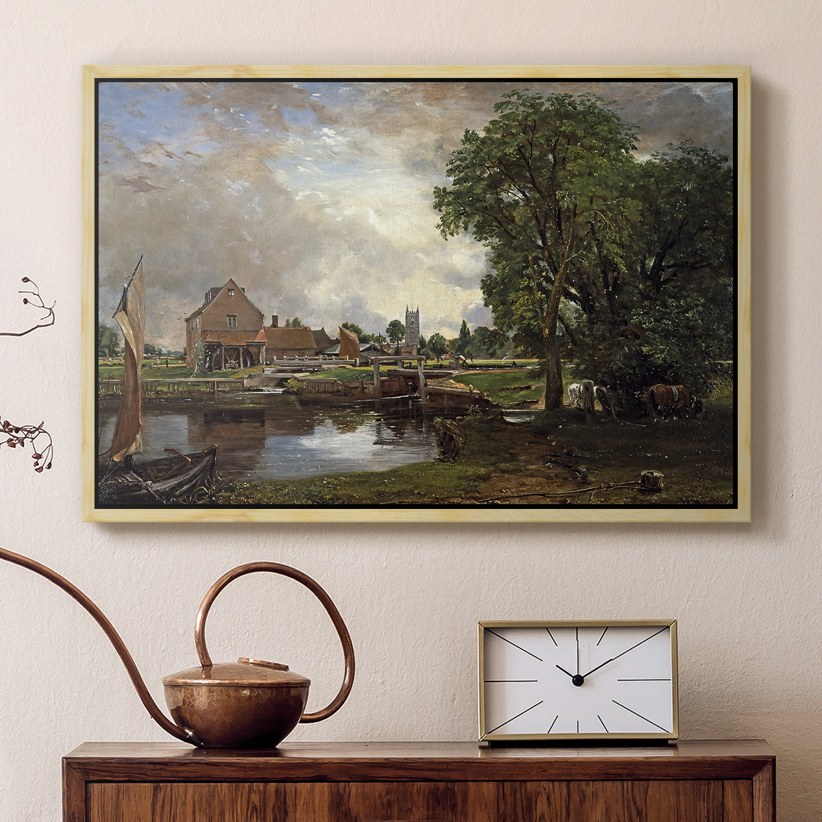 Dedham Lock and Mill, c. 1820 - Floater Framed Canvas Print