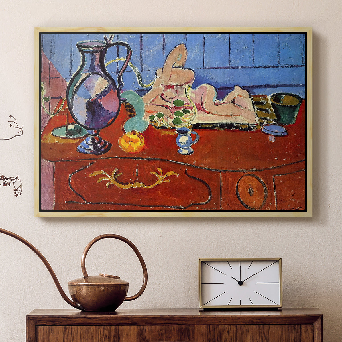 Still Life with a Pewter Jug and Pink Statuette, 1910 - Floater Framed Canvas Print