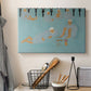Canvas art print detailing a stylized scene of social gathering with bold color use, displayed in a softly lit workspace setting