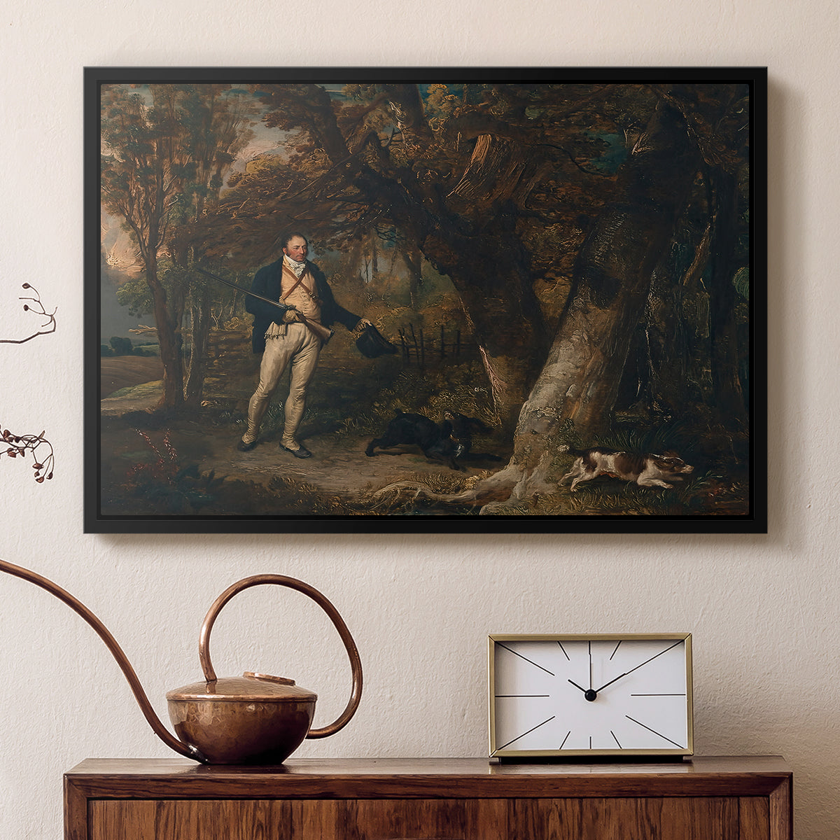 The Reverend Thomas Levett and Favourite Dogs, Cock-Shooting, 1811 - Floater Framed Canvas Print
