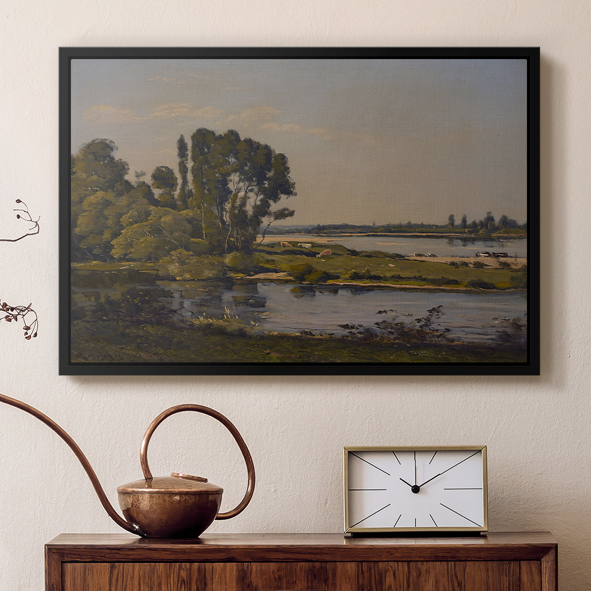 Landscape with a River, 1892 - Floater Framed Canvas Print