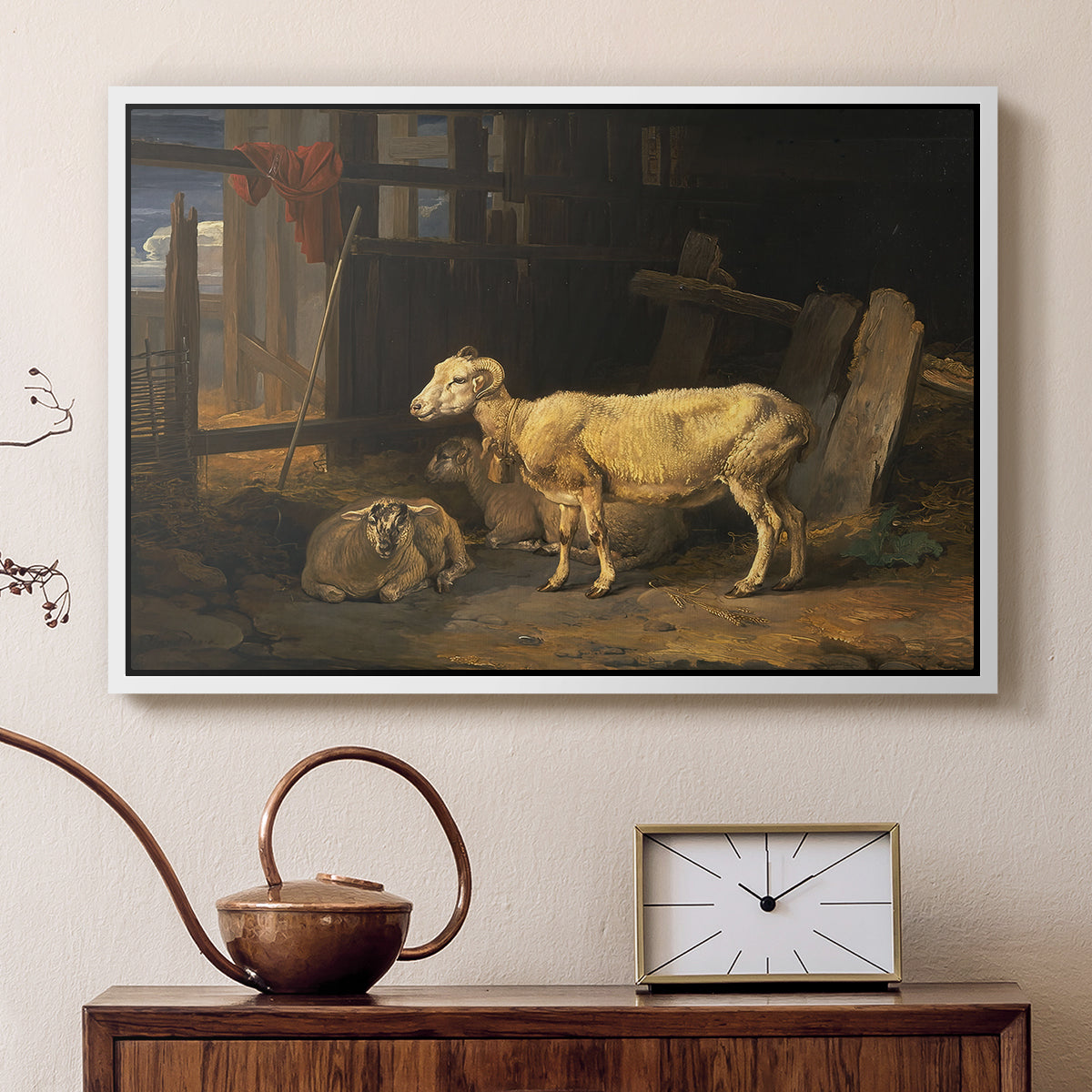 Sheep in a Stable, 1810 - Floater Framed Canvas Print