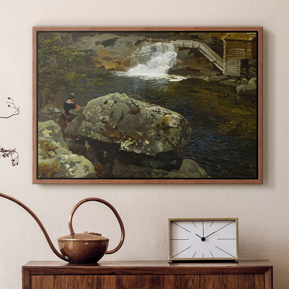 By the Mill Pond (En Mølledam), 1850 - Floater Framed Canvas Print