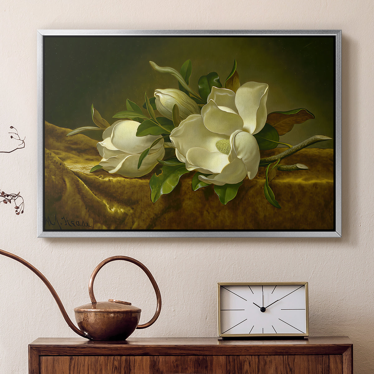Magnolias on Gold Velvet Cloth, c. 1888-1890 - Floater Framed Canvas Print