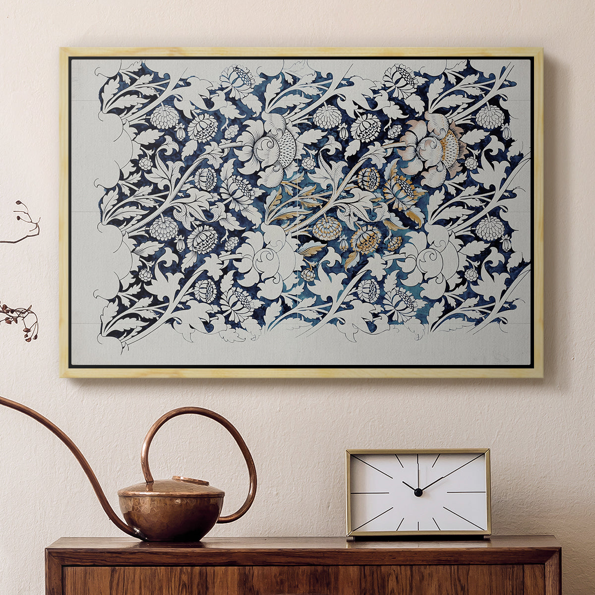 Watercolour for Printed Fabric Design: Wey, c. 1882-1883 - Floater Framed Canvas Print