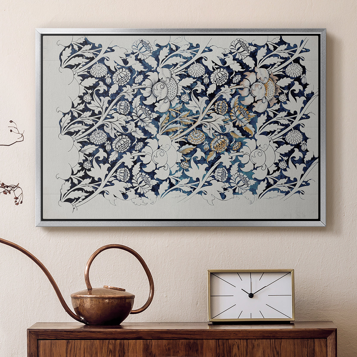 Watercolour for Printed Fabric Design: Wey, c. 1882-1883 - Floater Framed Canvas Print