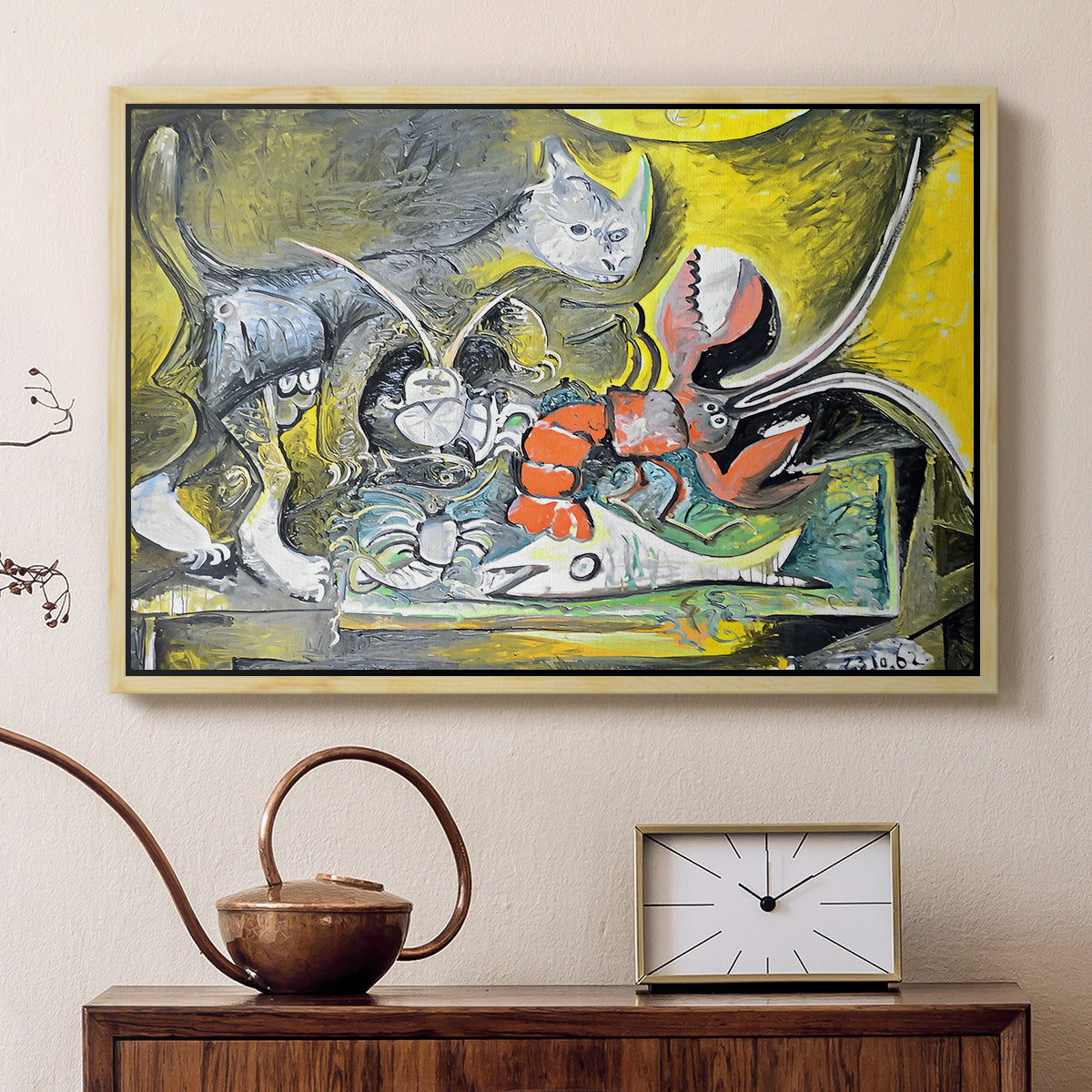 Still Life with Cat and Lobster, 1962 - Floater Framed Canvas Print