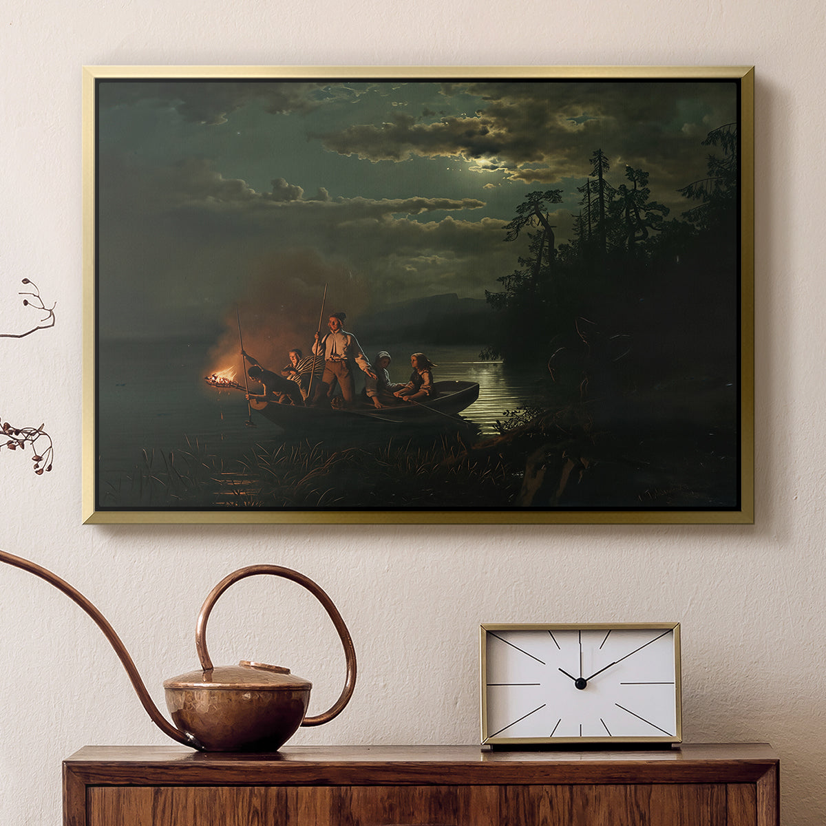 Spear Fishing on Lake Krøderen, 1851 - Floater Framed Canvas Print