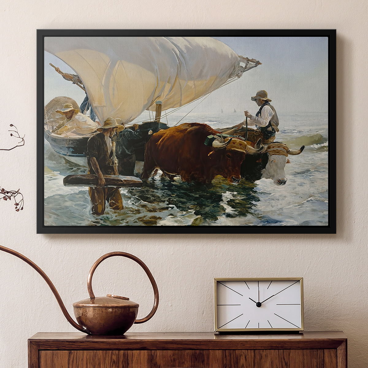 The Return from Fishing: Hauling the Boat, 1894 - Floater Framed Canvas Print