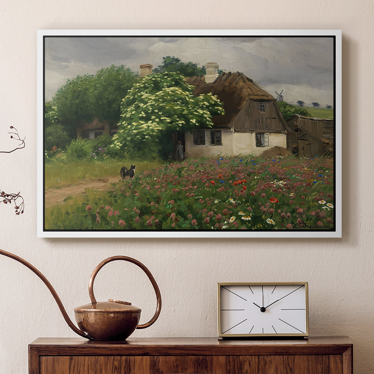 Farmhouse with Meadow Flowers, 1909 - Floater Framed Canvas Print