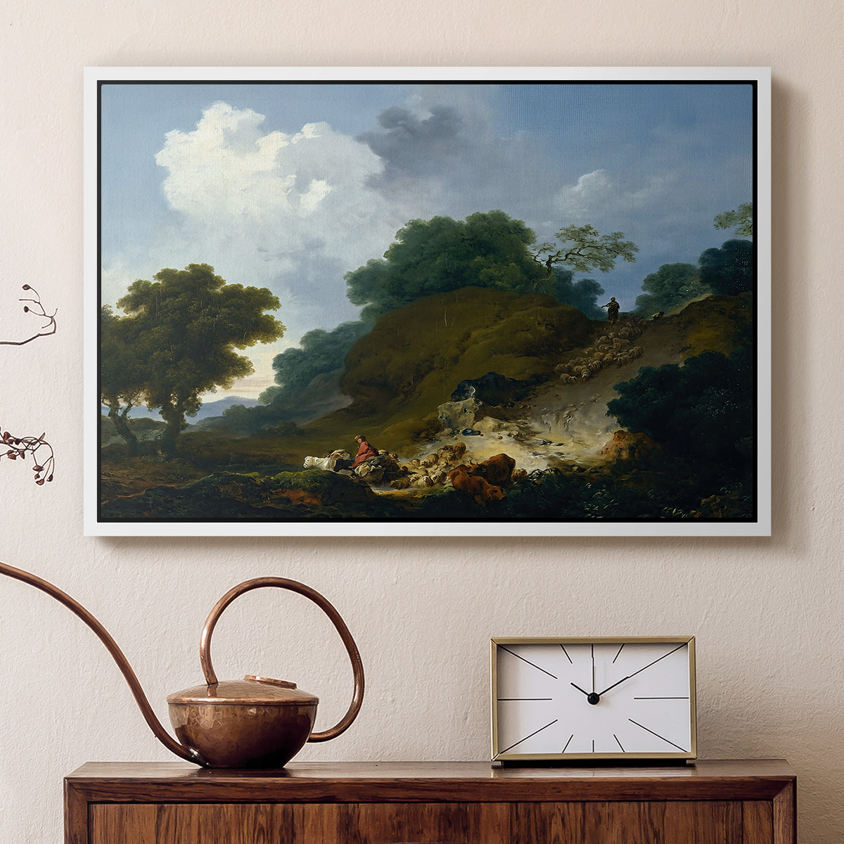 Landscape with Shepherds and Flock of Sheep, c. 1763-1765 - Floater Framed Canvas Print