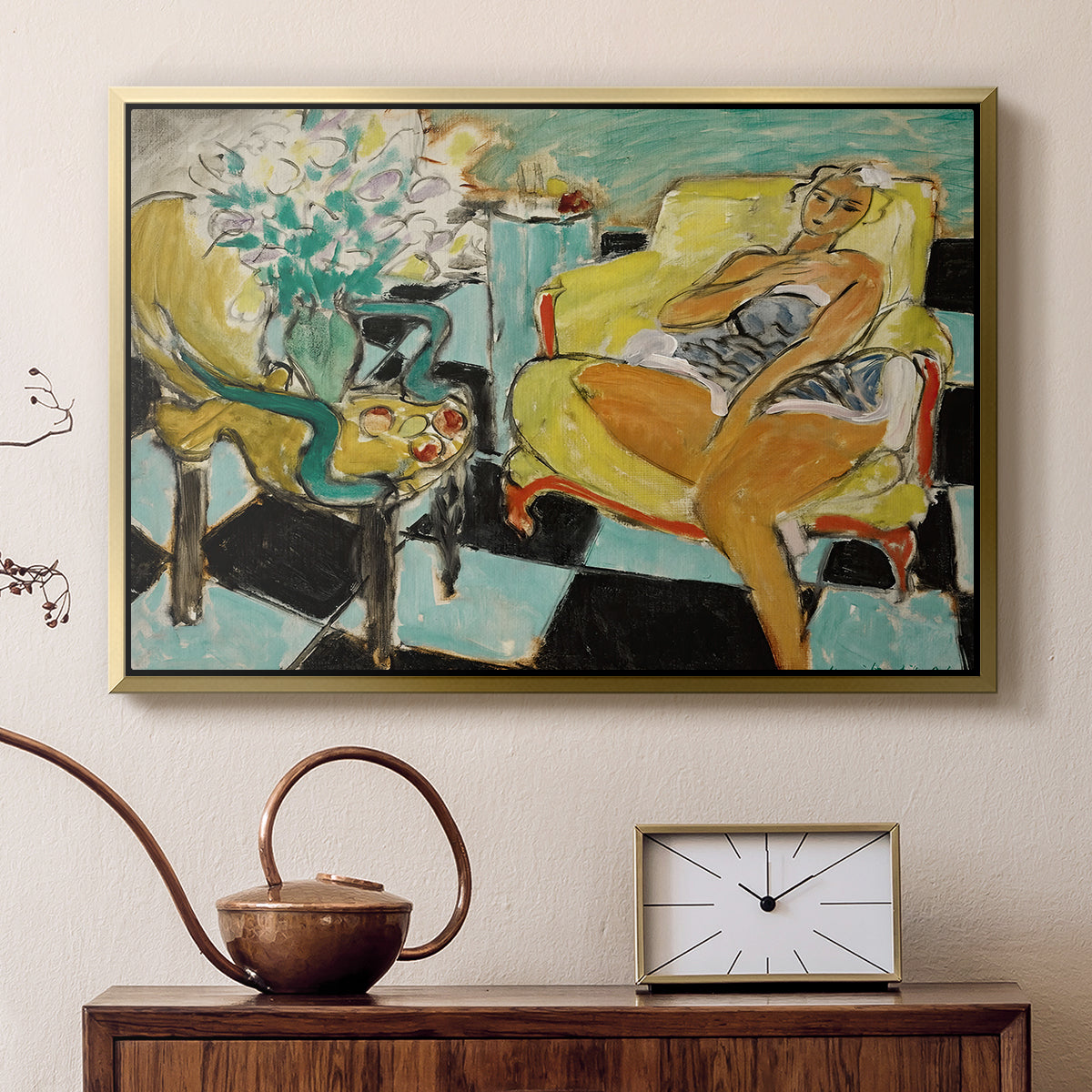 Seated Woman with Flower, 1942 - Floater Framed Canvas Print