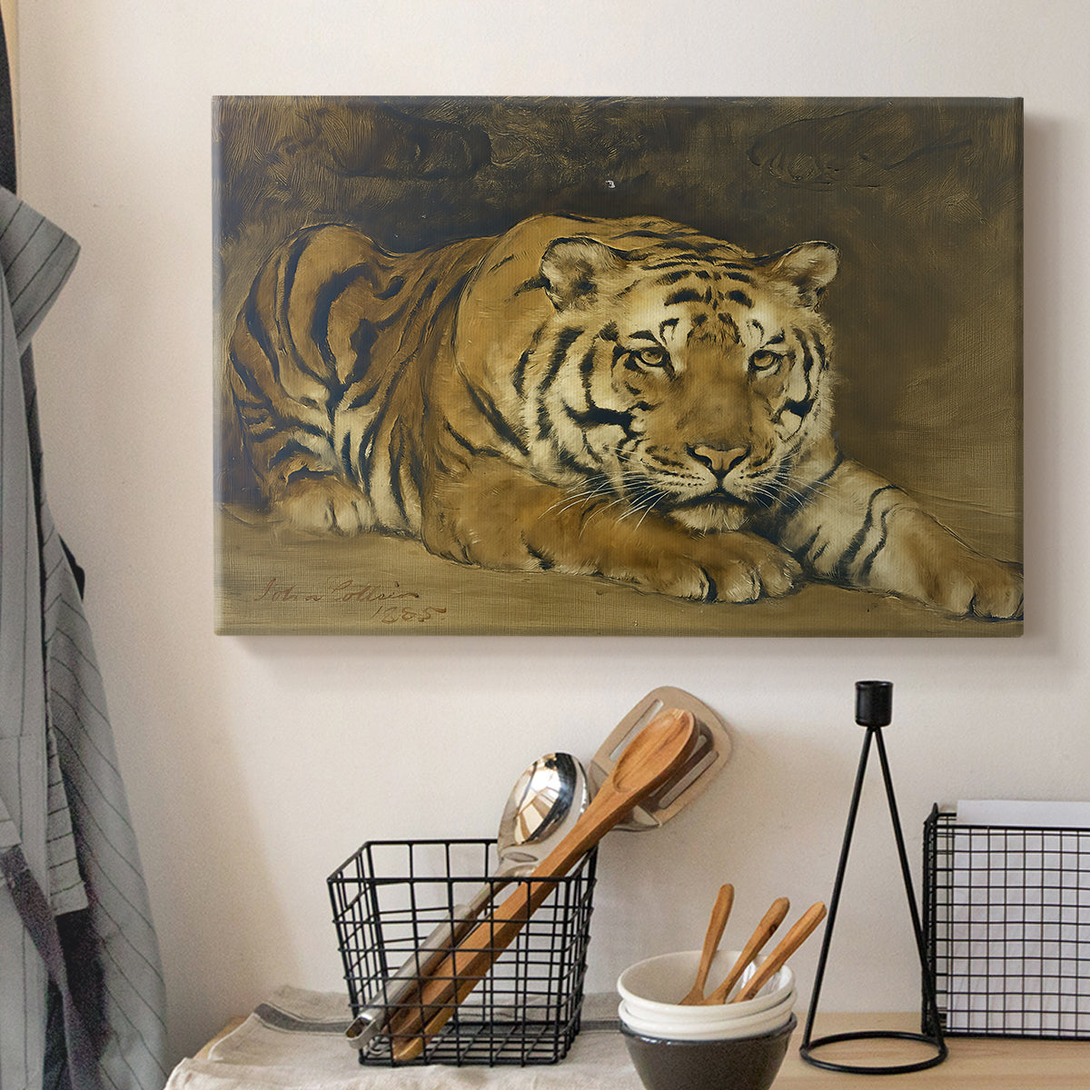 Canvas art print detailing a close study emphasizing texture, displayed in a softly lit workspace setting