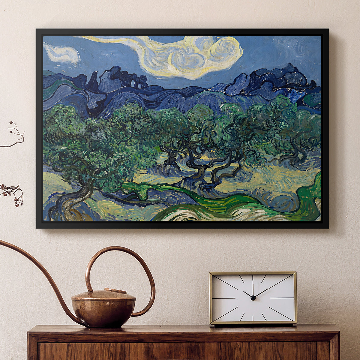 Olive Trees with the Alpilles in the Background, 1889 - Floater Framed Canvas Print