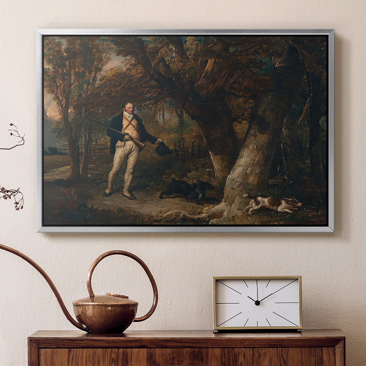 The Reverend Thomas Levett and Favourite Dogs, Cock-Shooting, 1811 - Floater Framed Canvas Print