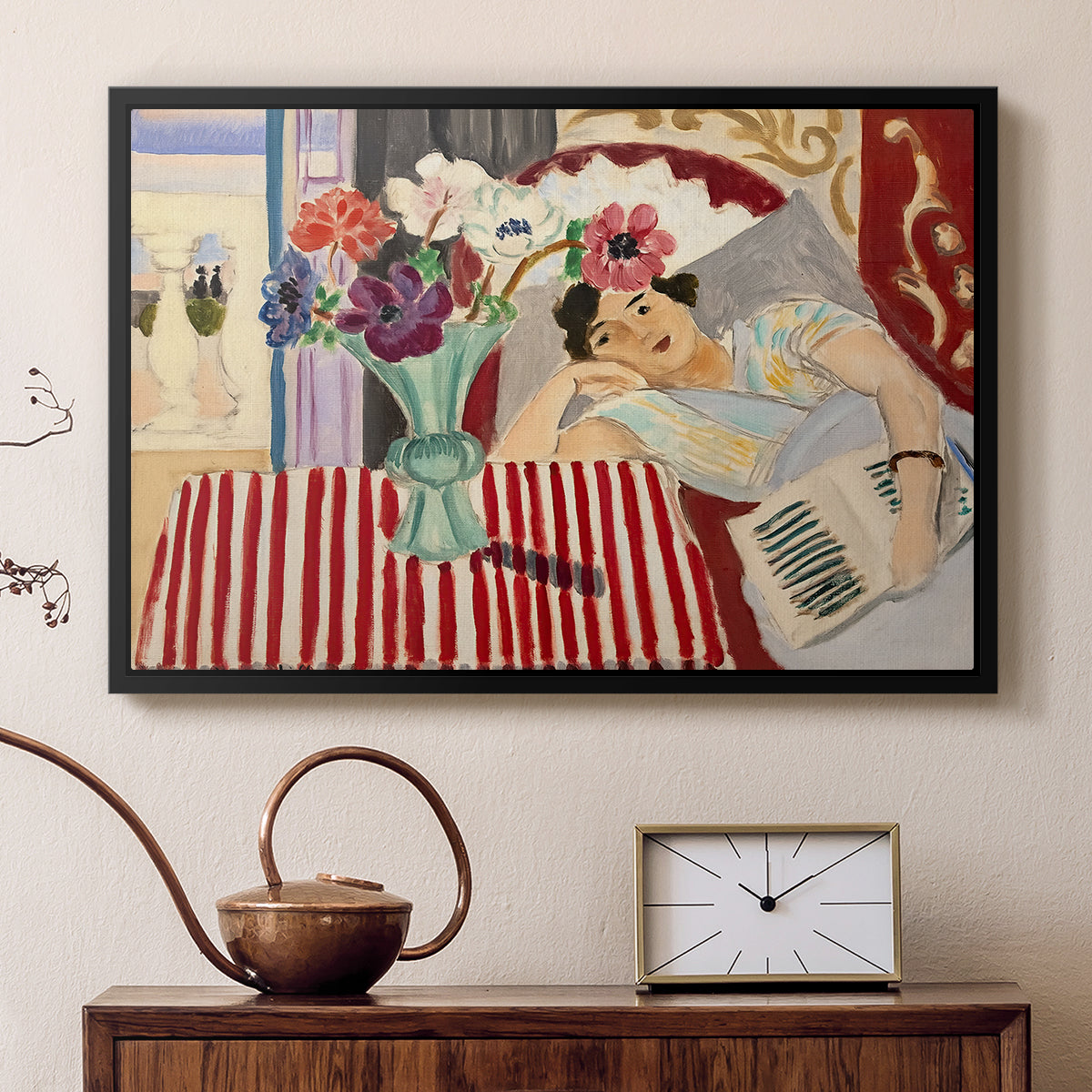 Woman with Anemones (Femme et anémones), c. 1920-1921 - Floater Framed Canvas Print