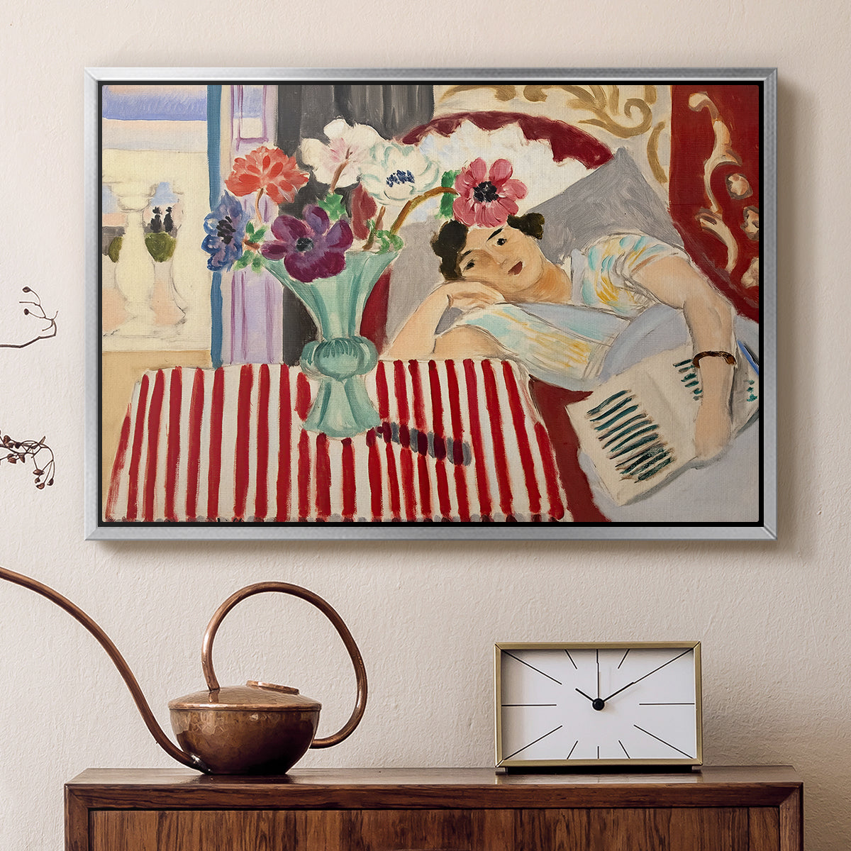 Woman with Anemones (Femme et anémones), c. 1920-1921 - Floater Framed Canvas Print