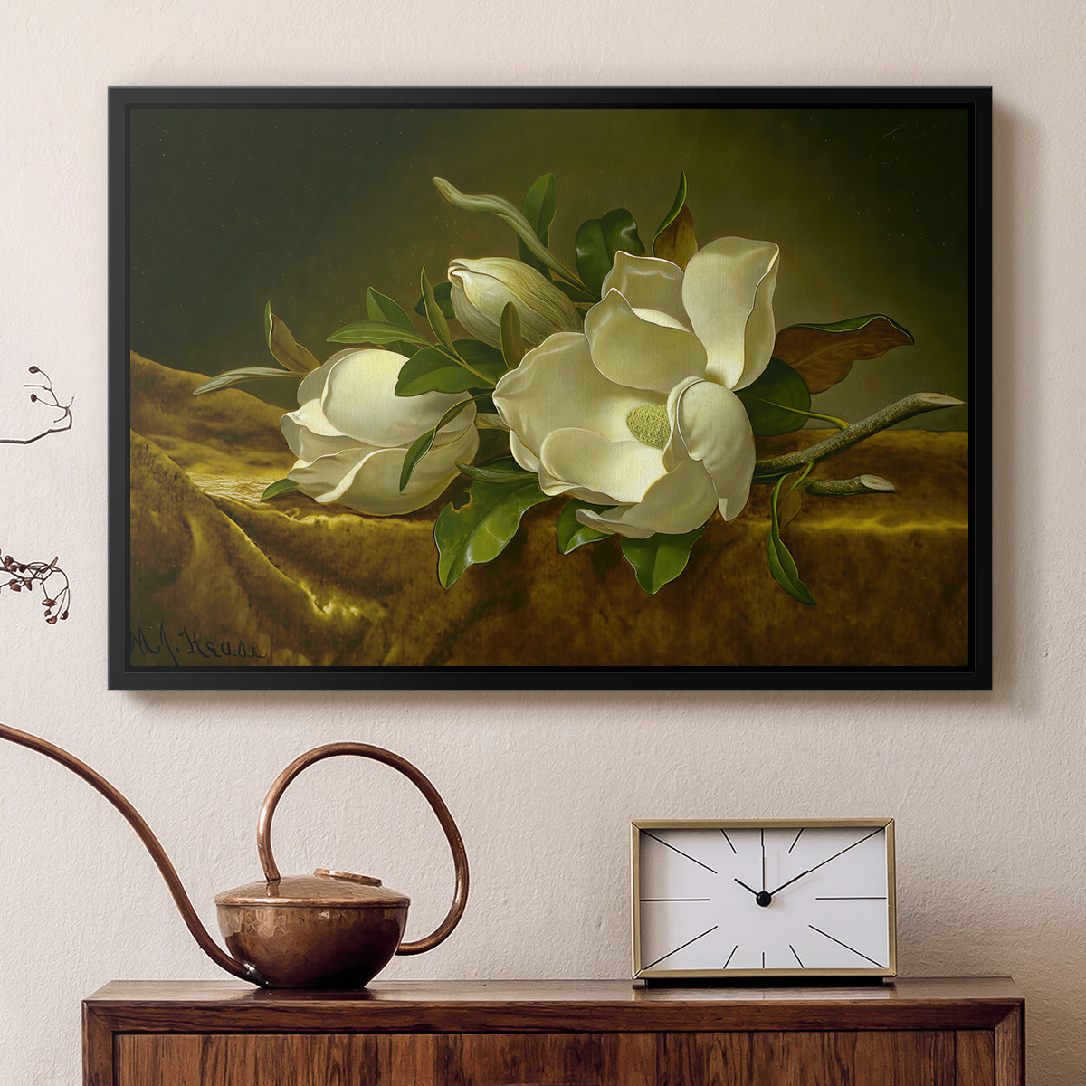 Magnolias on Gold Velvet Cloth, c. 1888-1890 - Floater Framed Canvas Print