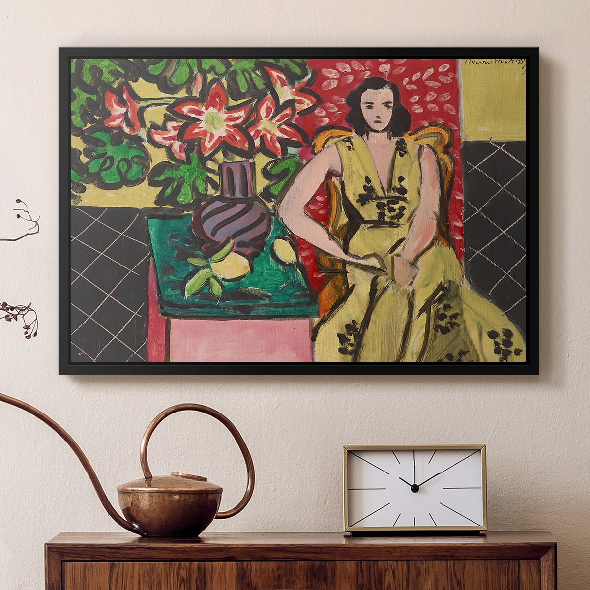 Seated Woman with a Vase of Amaryllis, 1941 - Floater Framed Canvas Print
