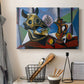 Canvas art print detailing a stylized still life emphasizing structure, displayed in a softly lit workspace setting