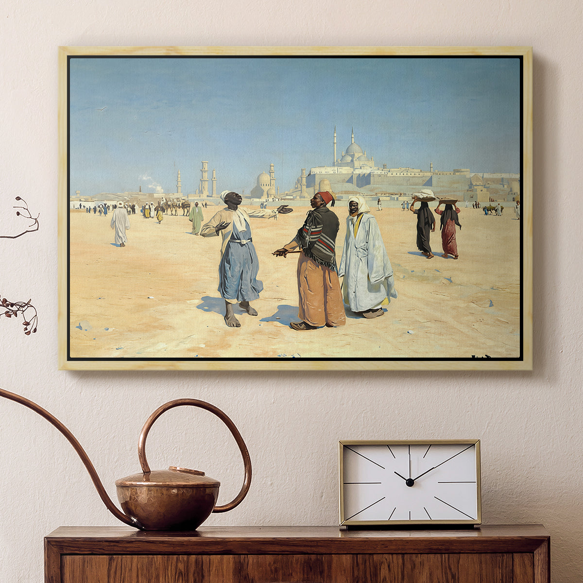 View from the Desert of Cairo with Citadel and Mamluk Tombs in the Background, c. 1889-1890 - Floater Framed Canvas Print