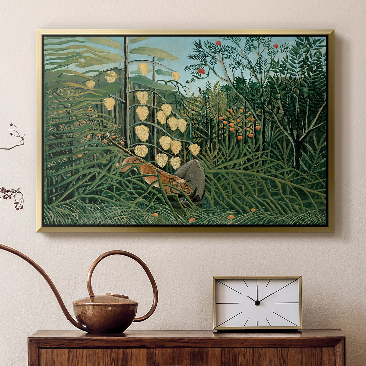 Fight Between a Tiger and a Buffalo, 1908 - Floater Framed Canvas Print