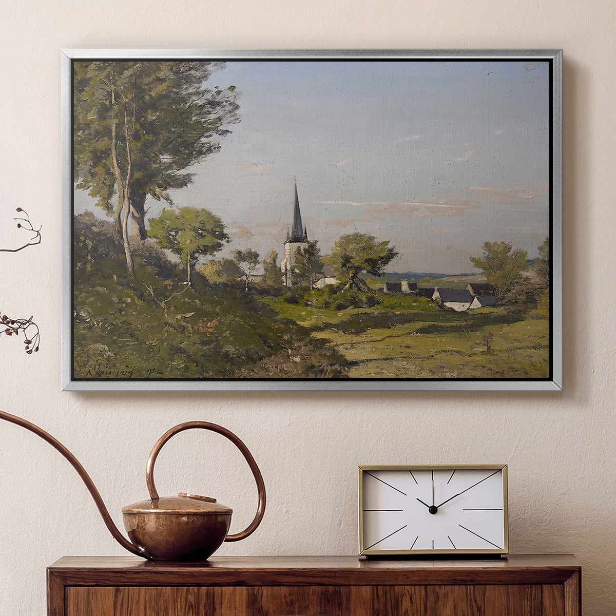 Village Landscape with Church, 1891 - Floater Framed Canvas Print