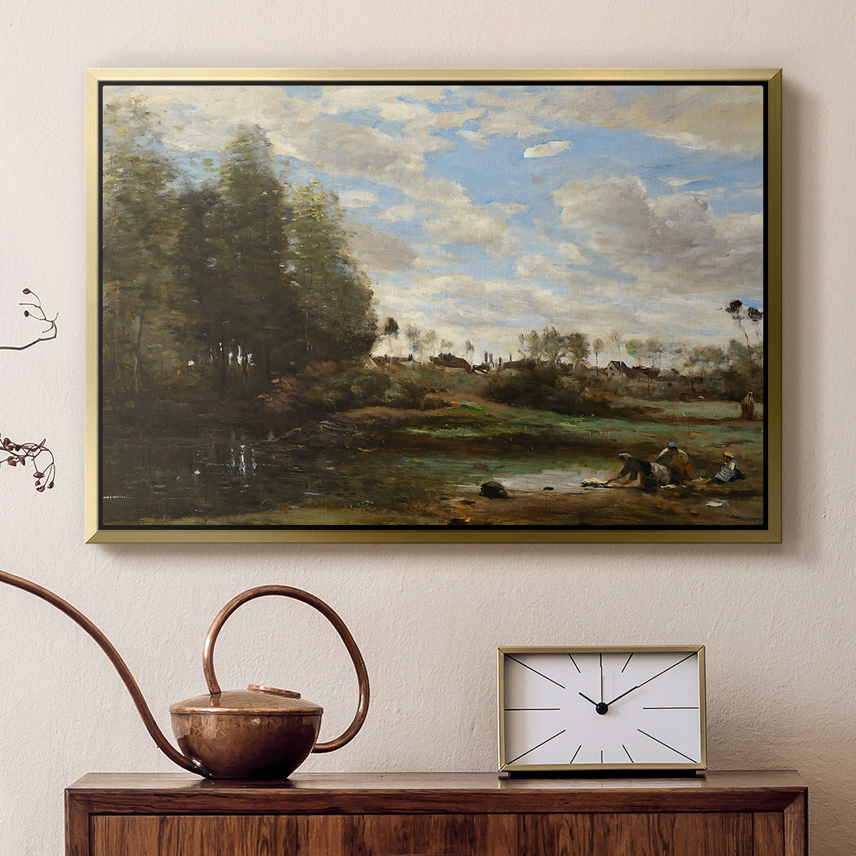 Washerwomen at the Water's Edge, c. 1860-1870 - Floater Framed Canvas Print