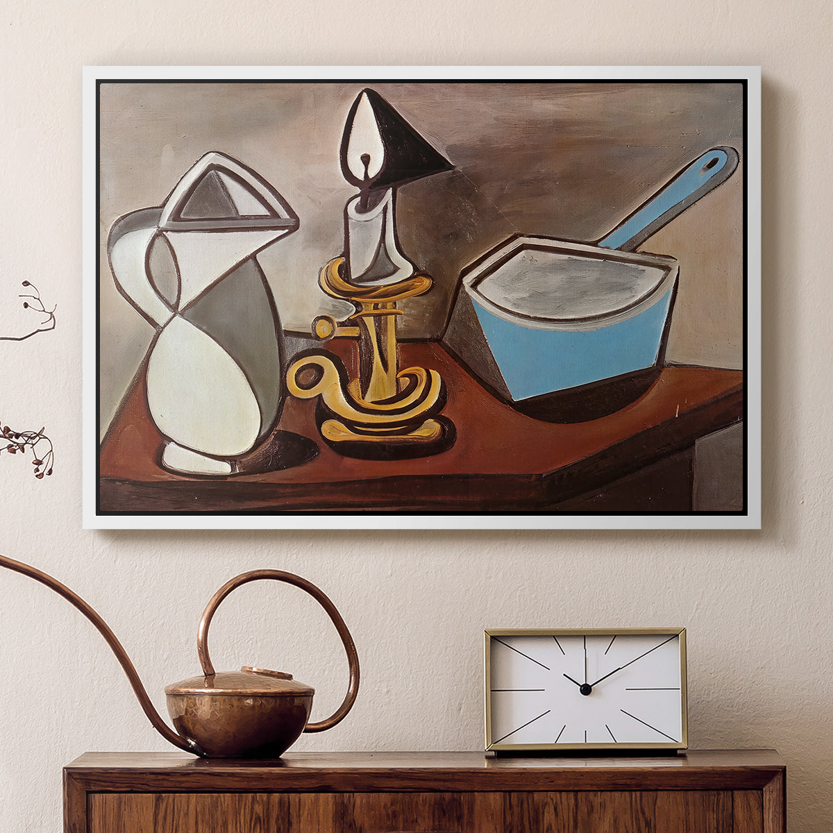 Jug, Candle, and Enamel Pan, 1950 - Floater Framed Canvas Print