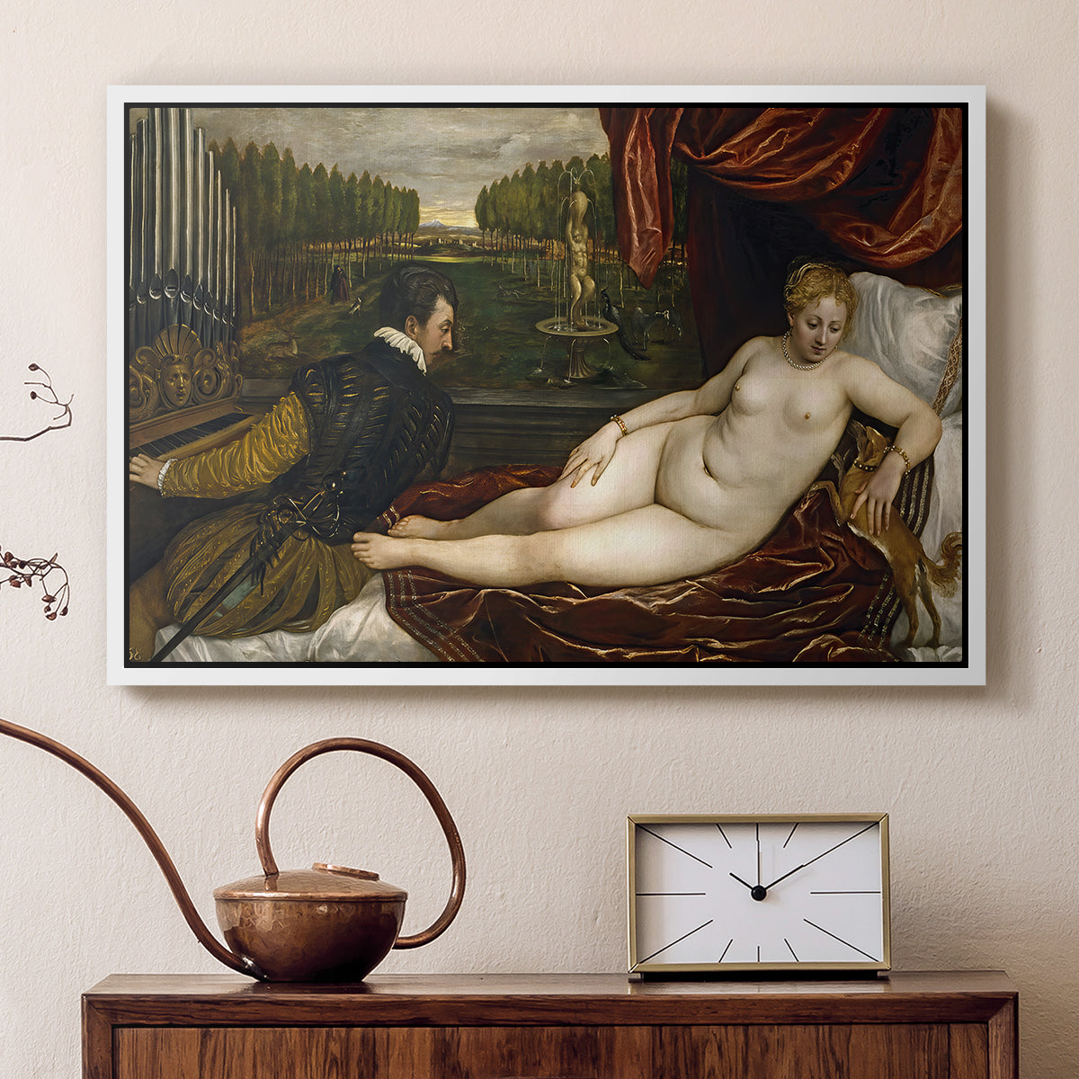 Venus with an Organist and a Dog, c. 1550 - Floater Framed Canvas Print