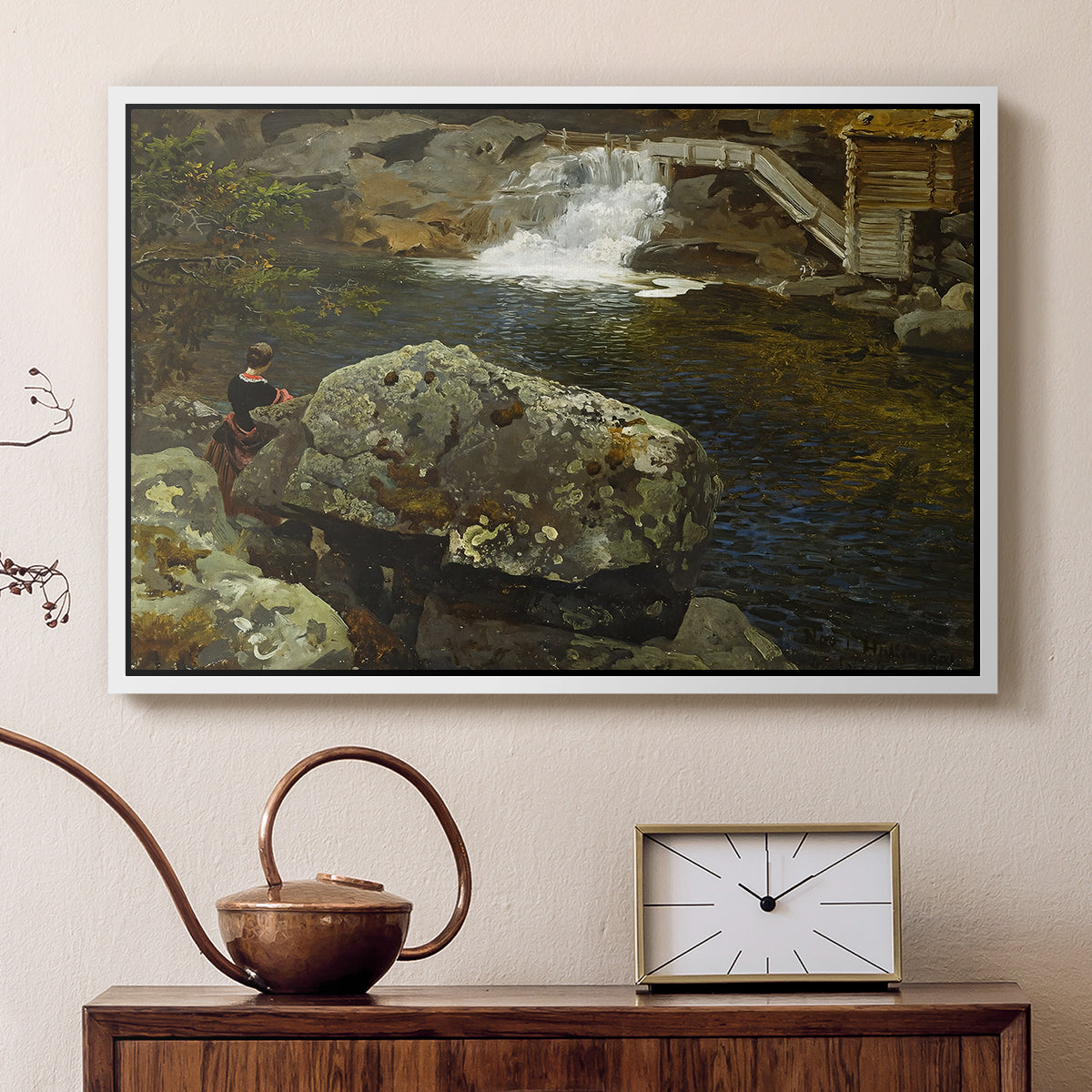 By the Mill Pond (En Mølledam), 1850 - Floater Framed Canvas Print