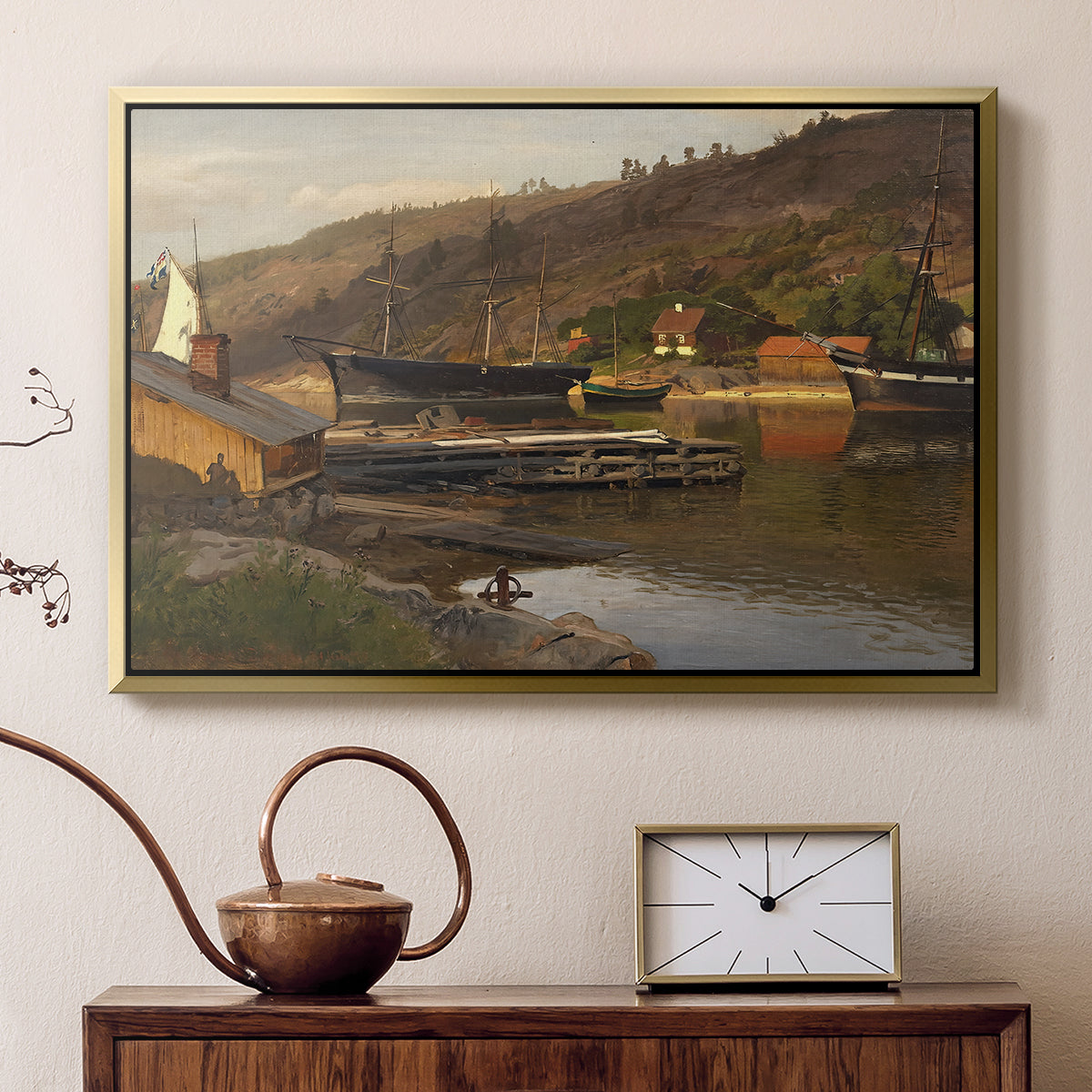 Landingsbrygge Husvik, Drøbak, 1875 - Floater Framed Canvas Print