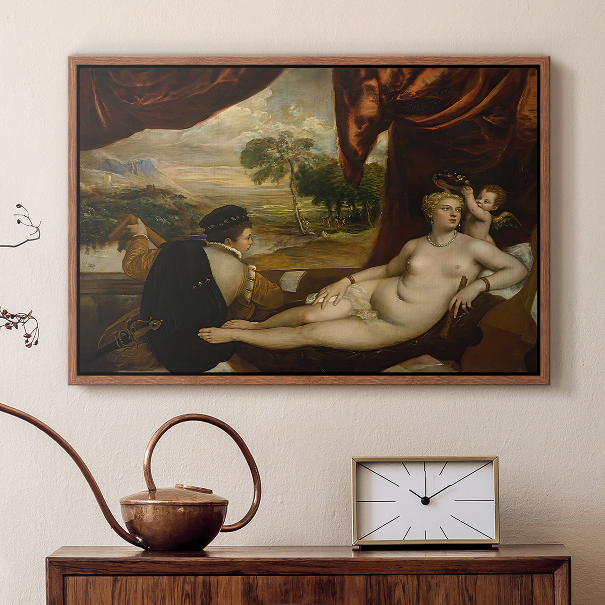 Venus and the Lute Player, c. 1565-1570 - Floater Framed Canvas Print