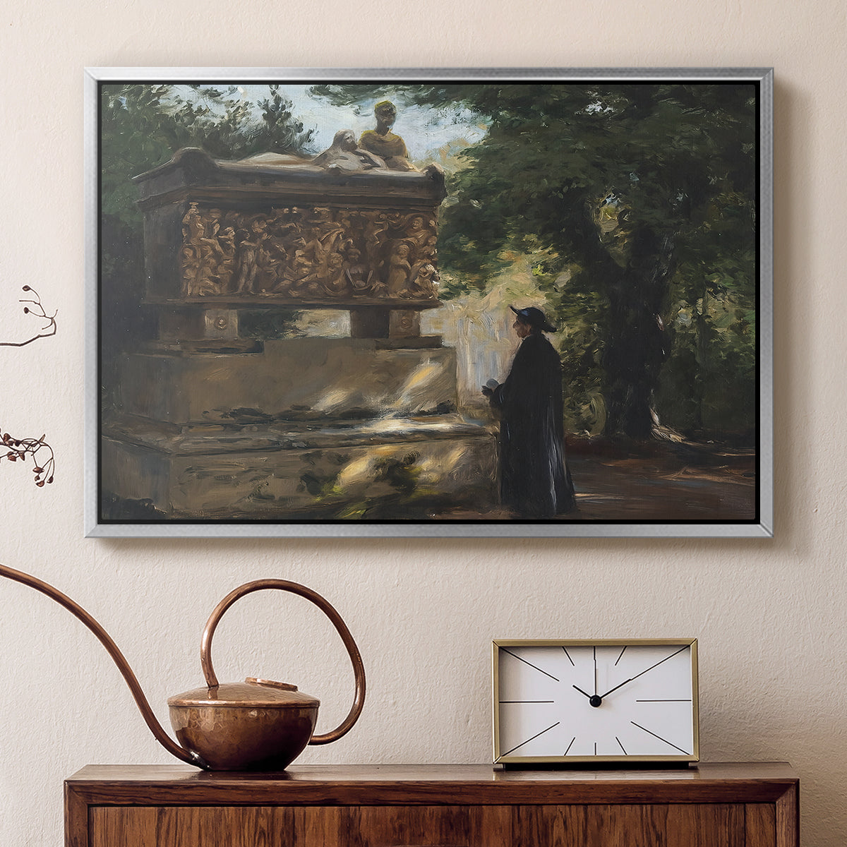 A Catholic Priest in Front of a Sarcophagus, c. 1857 - Floater Framed Canvas Print