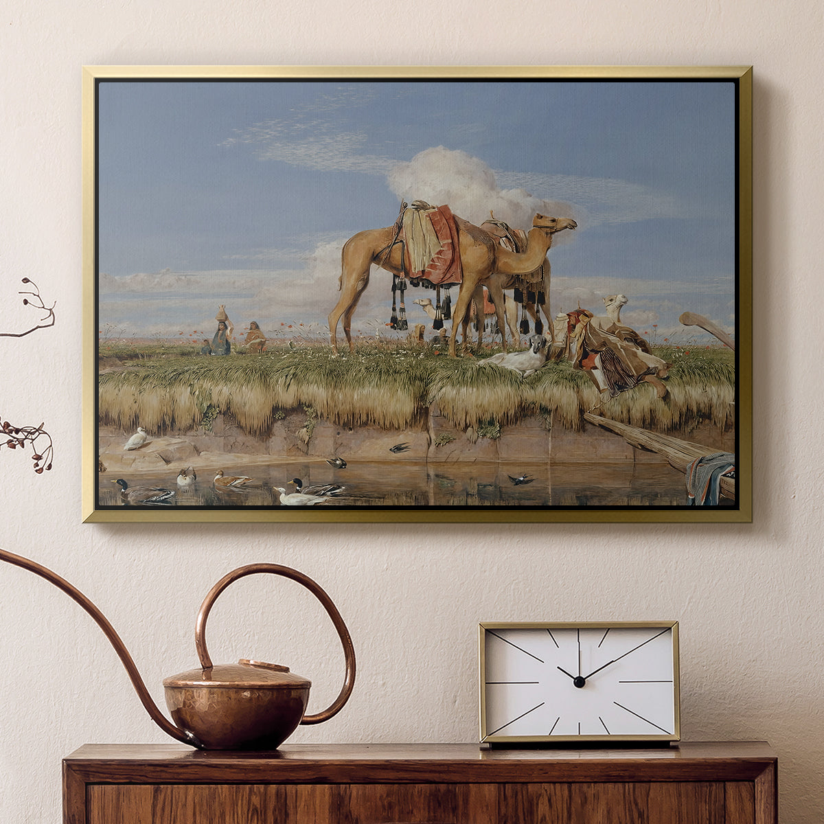 On the Banks of the Nile, Upper Egypt, 1876 - Floater Framed Canvas Print