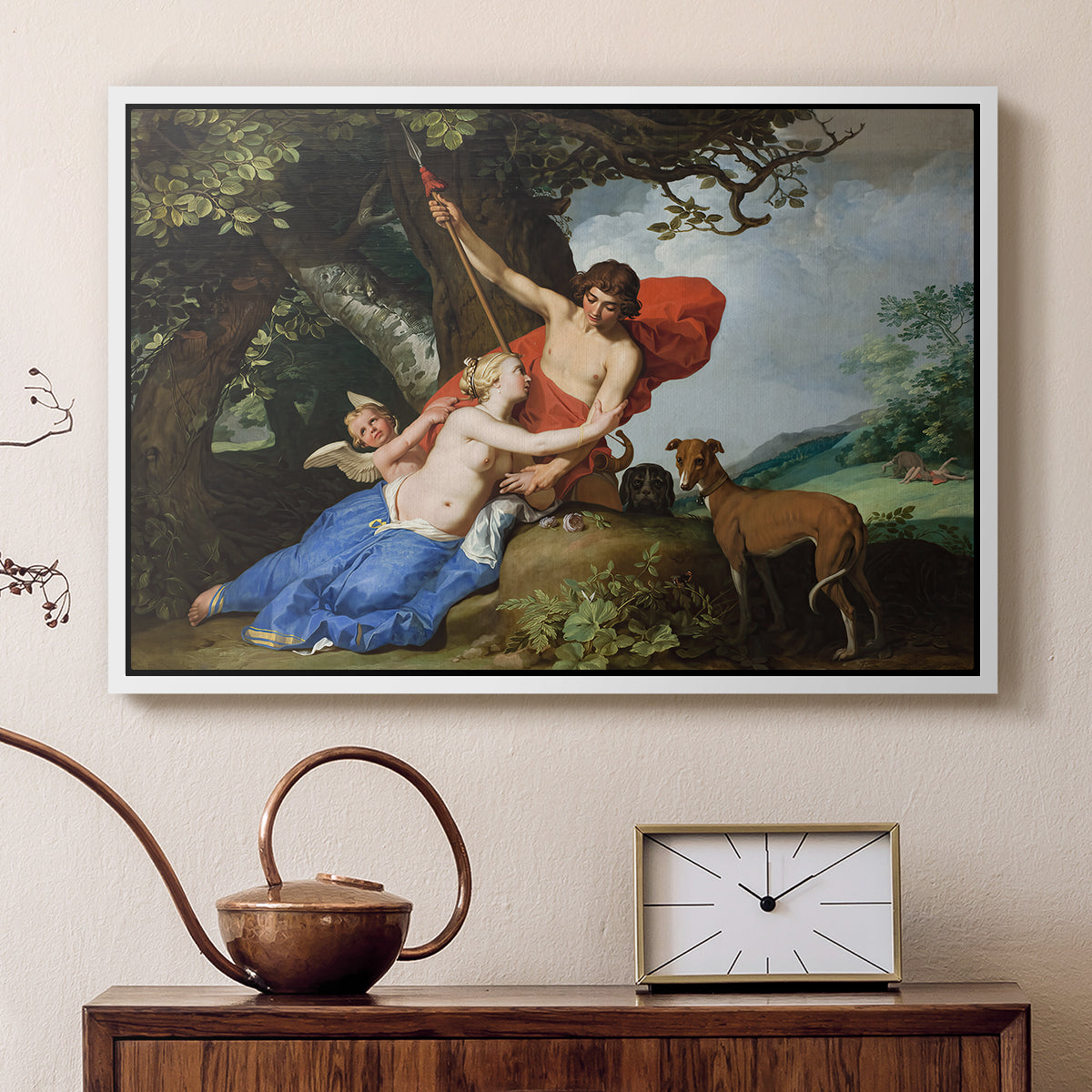 Venus and Adonis, 1632 - Floater Framed Canvas Print