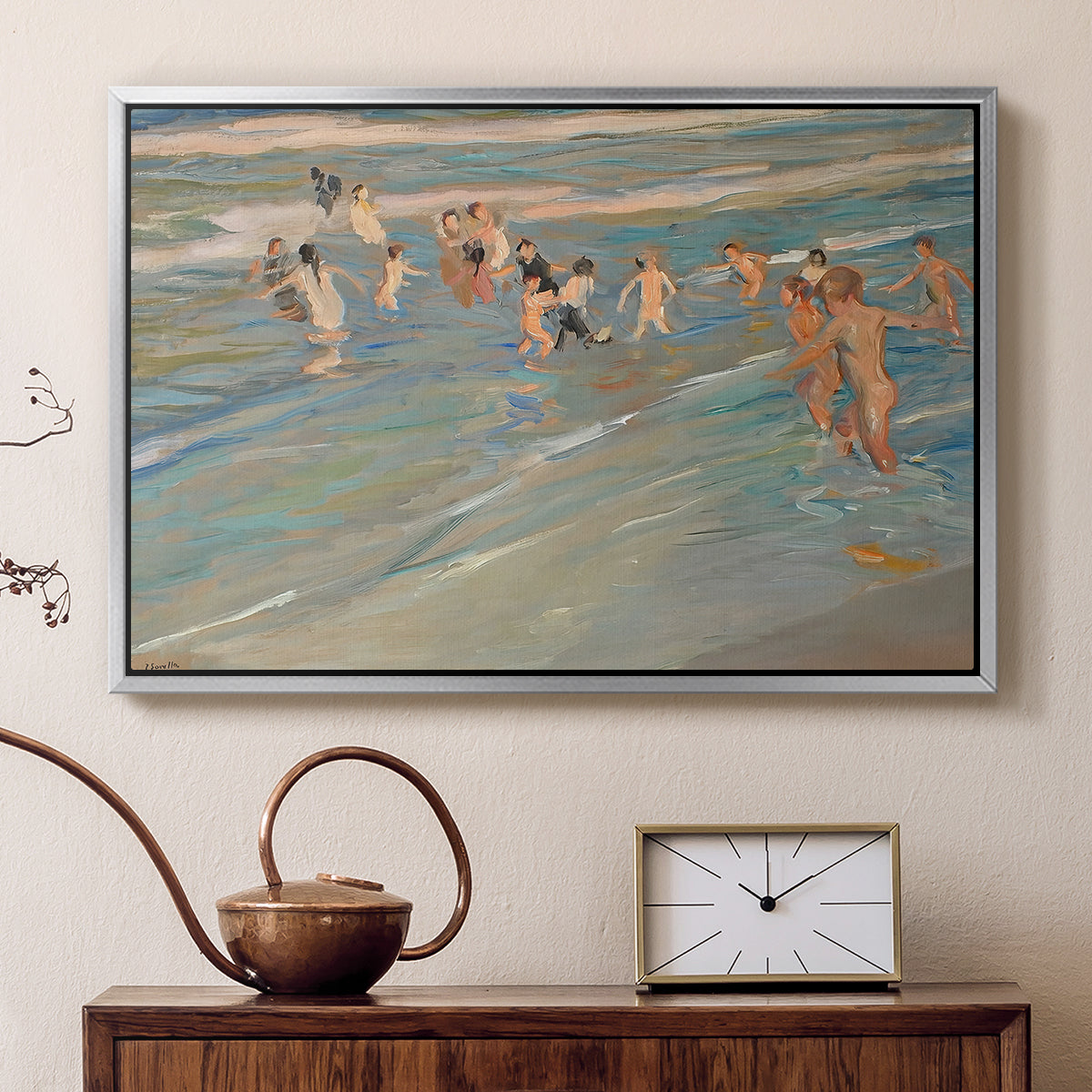 Children Playing on the Beach in Valencia, c. 1908 - Floater Framed Canvas Print