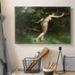 Canvas art print detailing a symbolic solitary female figure, displayed in a softly lit workspace setting