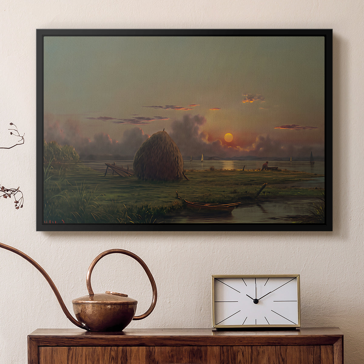 Haystack at Sunset, 1880 - Floater Framed Canvas Print
