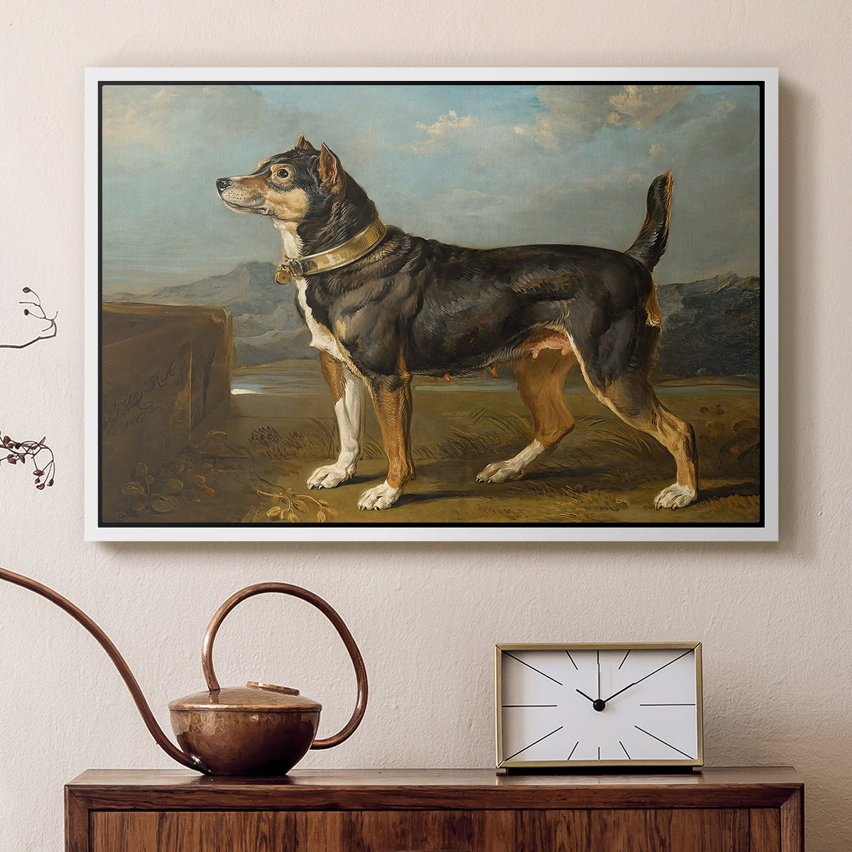 A Terrier in a Landscape, c. 1811 - Floater Framed Canvas Print