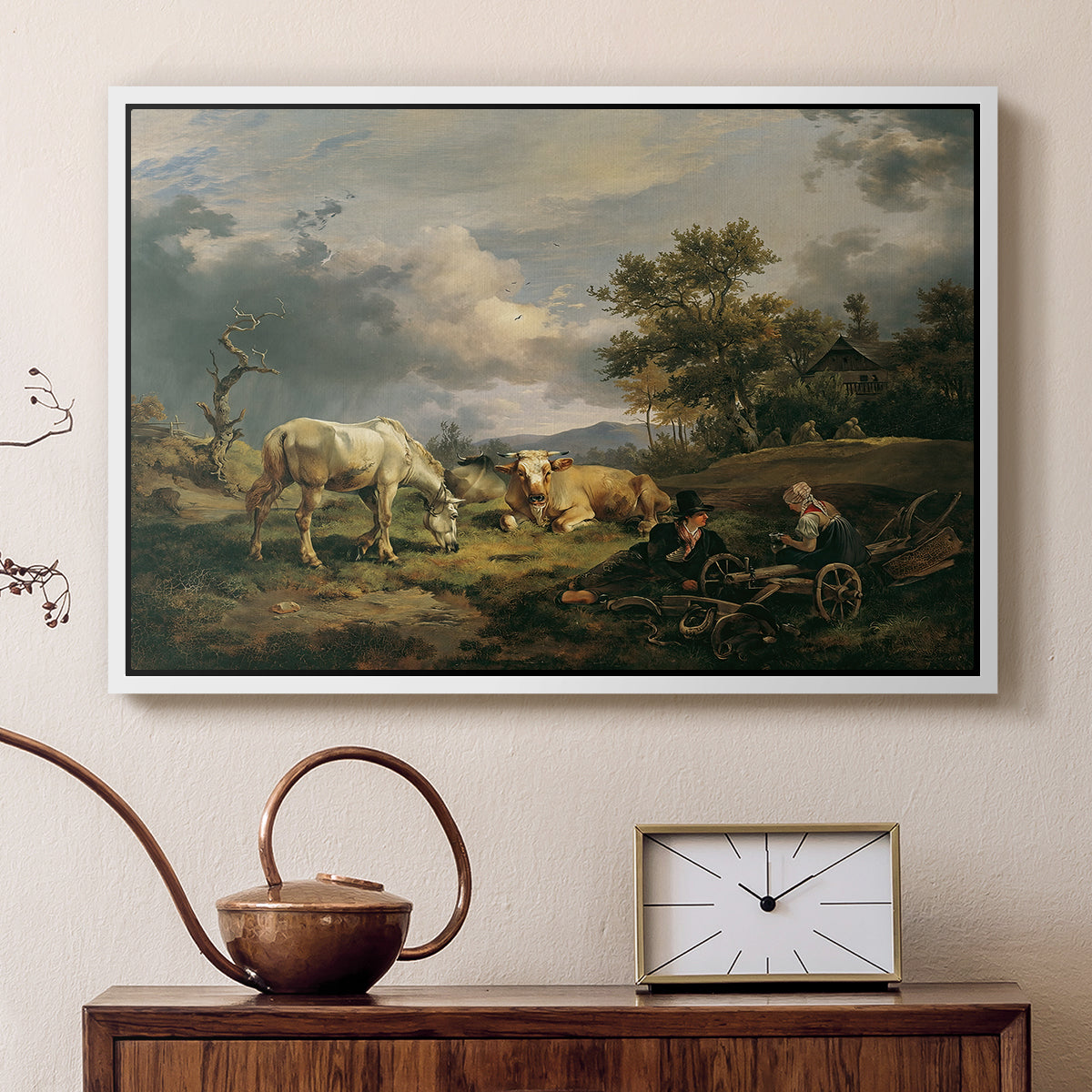 Young Peasant Couple Resting in the Field, 1829 - Floater Framed Canvas Print