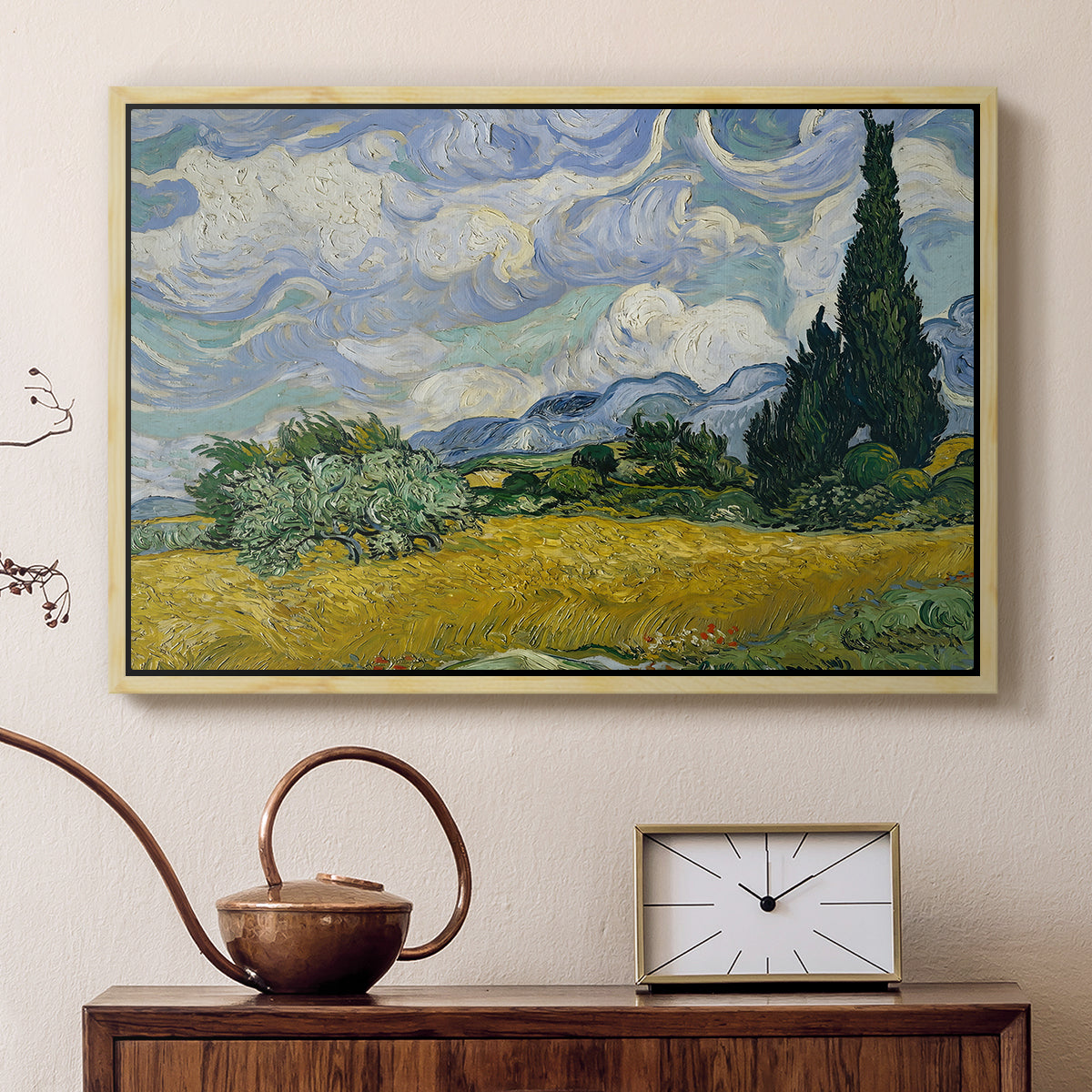 Wheat Field with Cypresses, 1889 - Floater Framed Canvas Print