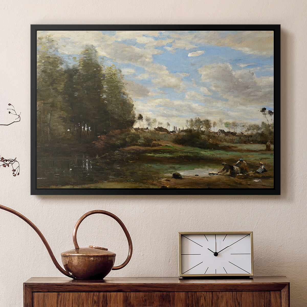 Washerwomen at the Water's Edge, c. 1860-1870 - Floater Framed Canvas Print