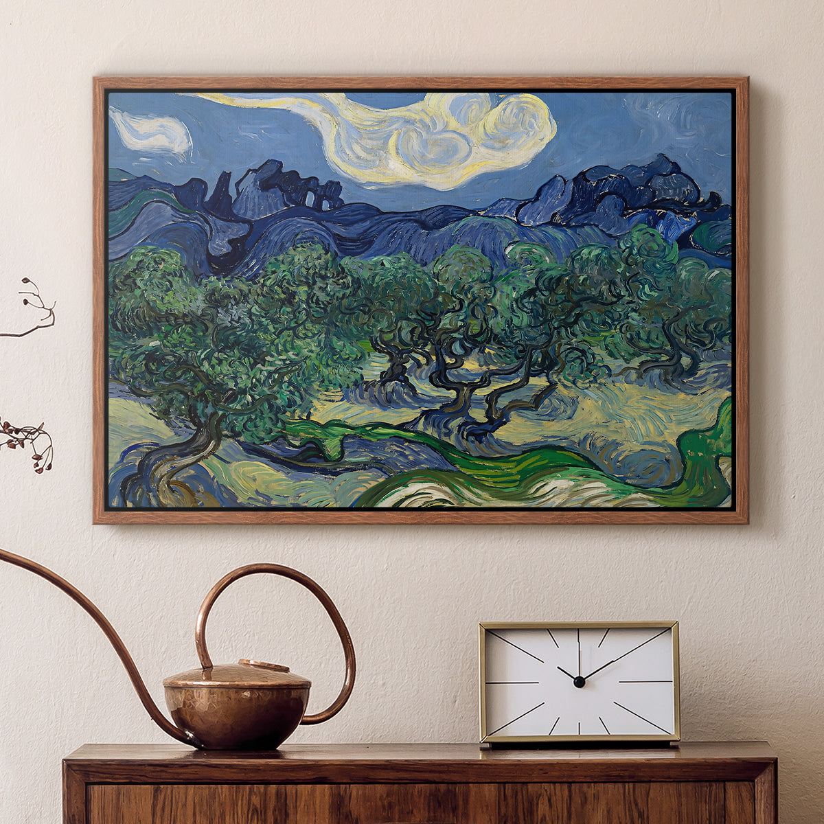 Olive Trees with the Alpilles in the Background, 1889 - Floater Framed Canvas Print